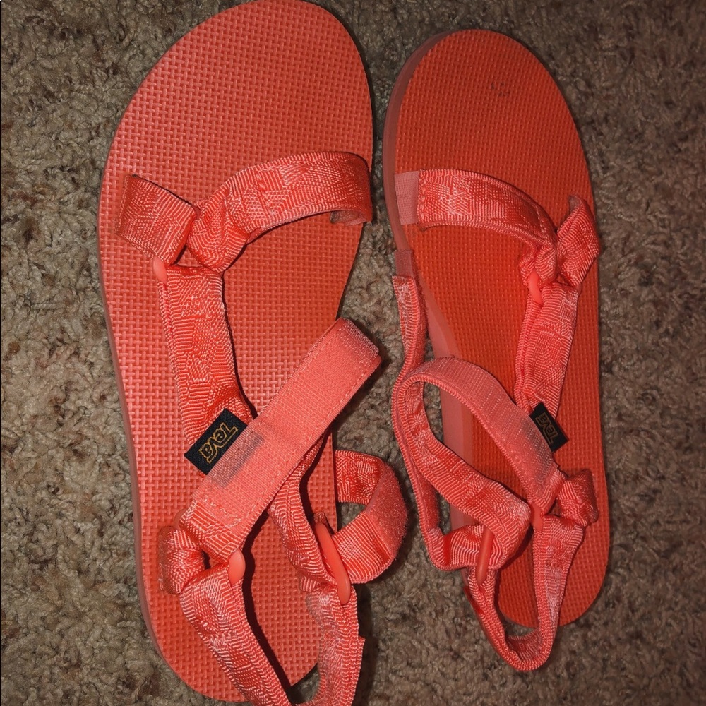 Bright peach TEVA sandals